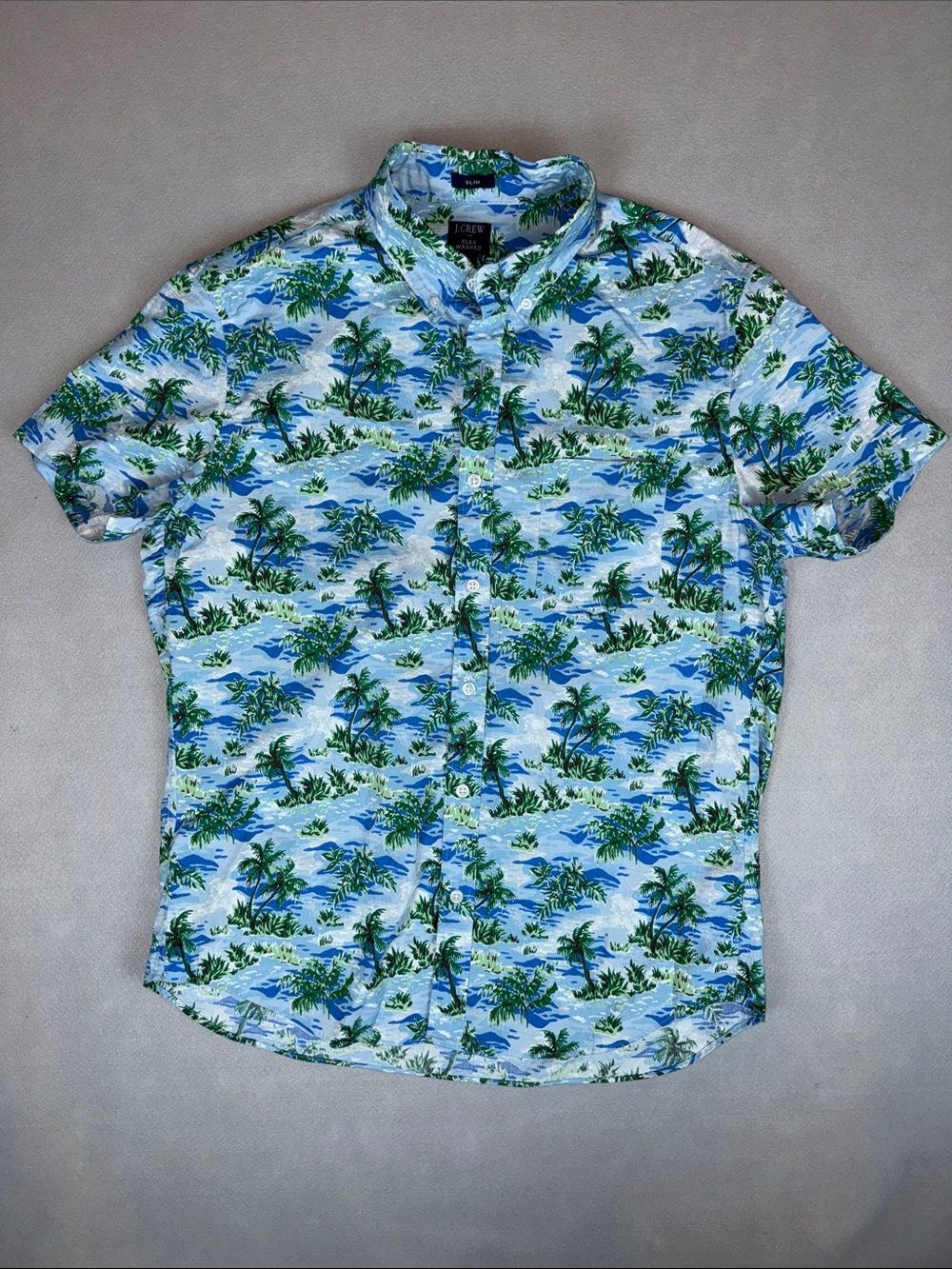 J. Crew Factory Blue and Green Tropical Button-Down Casual Shirt Slim Fit Size L